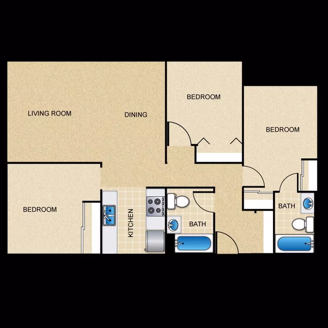 3 Bed 2 Bath floor plan